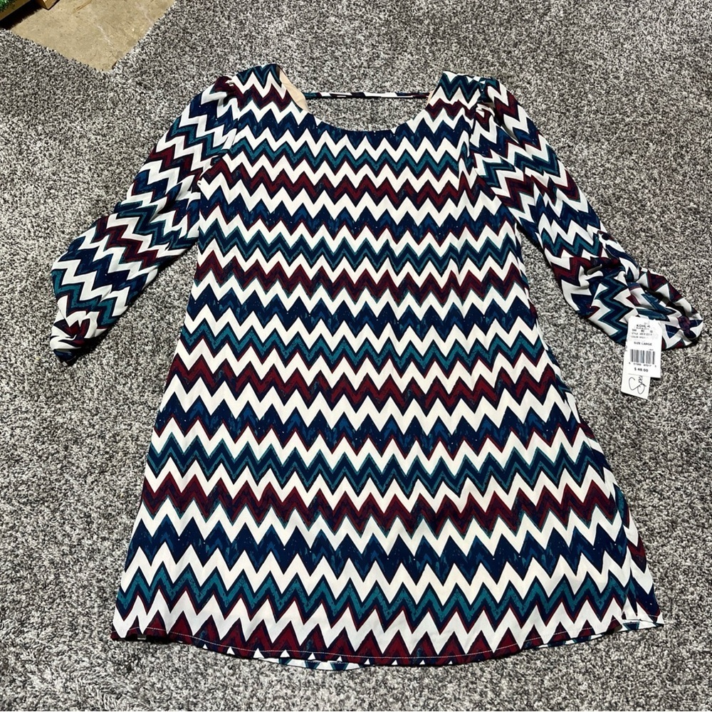 Sppechless Lined Dress Roll Sleeve Chevron Aztec Low Back Dress Maroon Green NWT